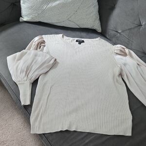 Express Cream Ribbed Knit Top